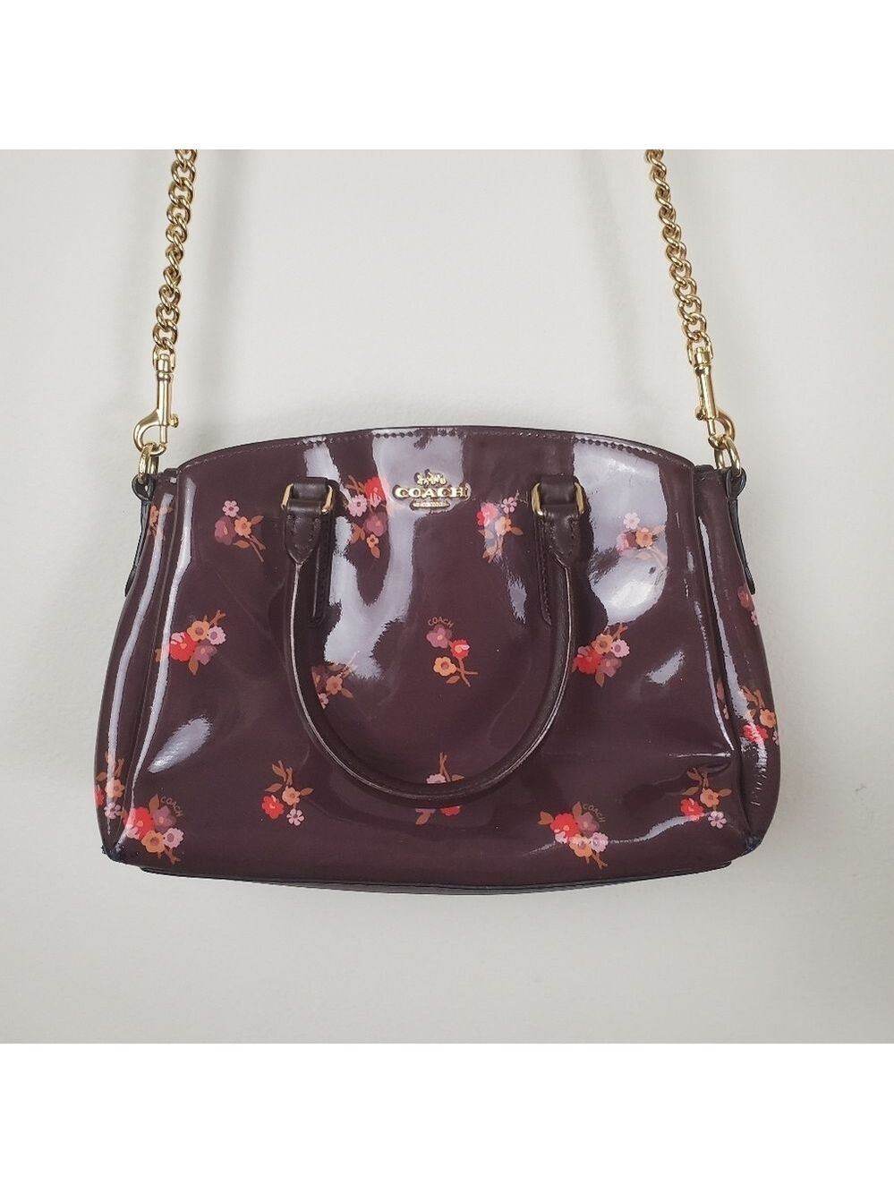 COACH Sage Carryall Oxblood Maroon Bouquet Print Small Handbag Purse - Picture 2 of 15